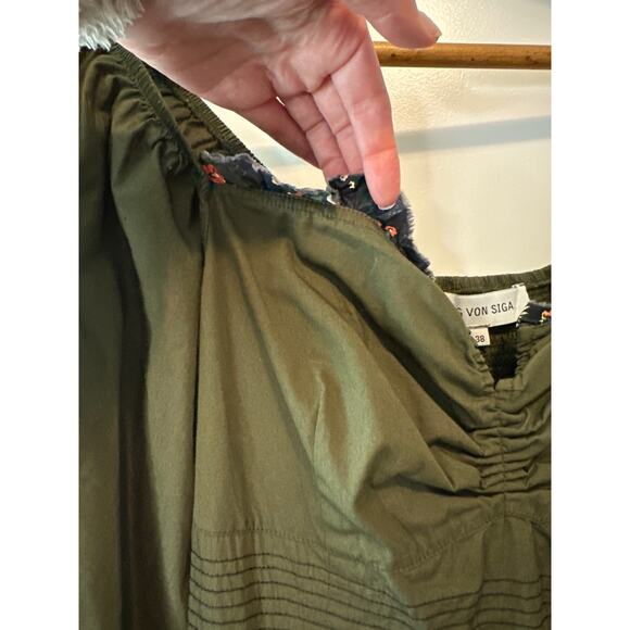 Lug Von Siga Army Green Serena Ruffle Cotton Poplin Midi Dress Size 6 - Picture 7 of 12